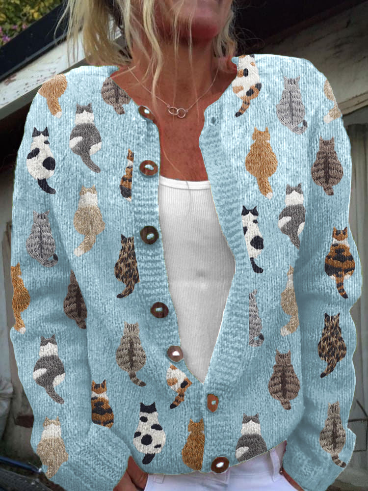 Relaxed Cat Print Cardigan