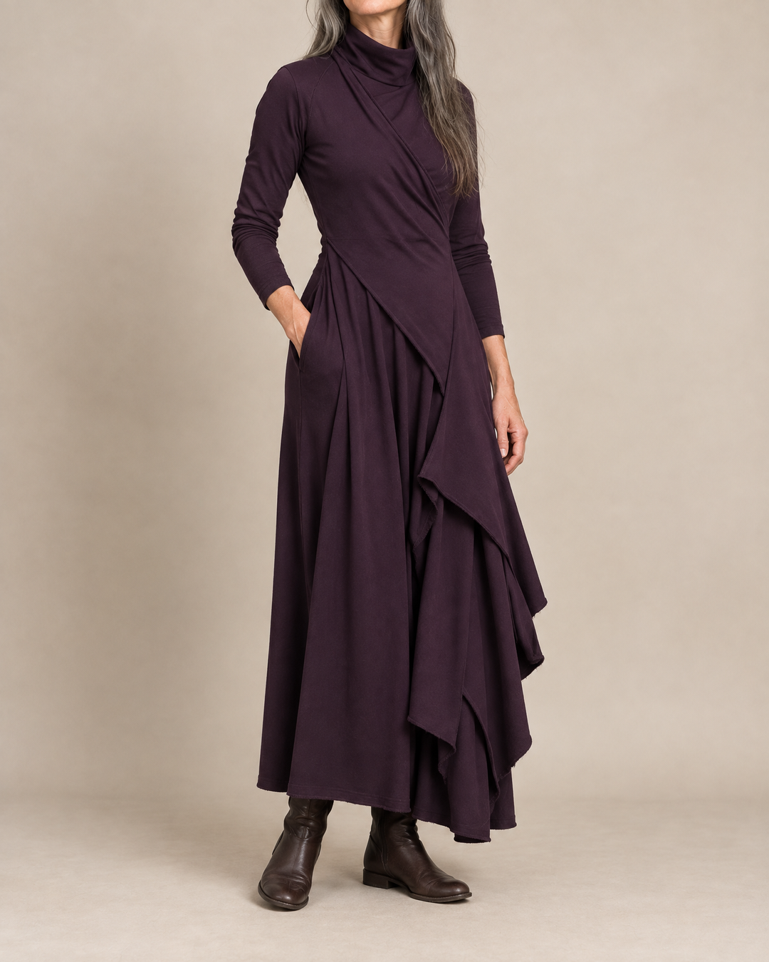 Draped Turtleneck Maxi Dress