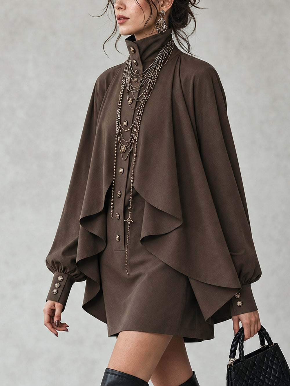 High-Neck Cape Mini Dress