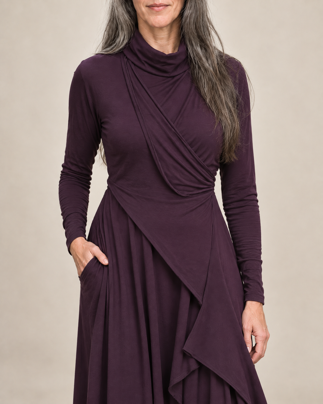 Draped Turtleneck Maxi Dress