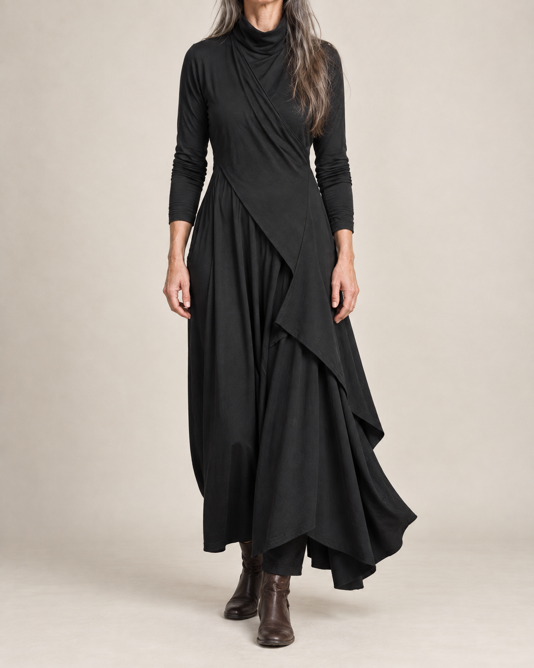 Draped Turtleneck Maxi Dress
