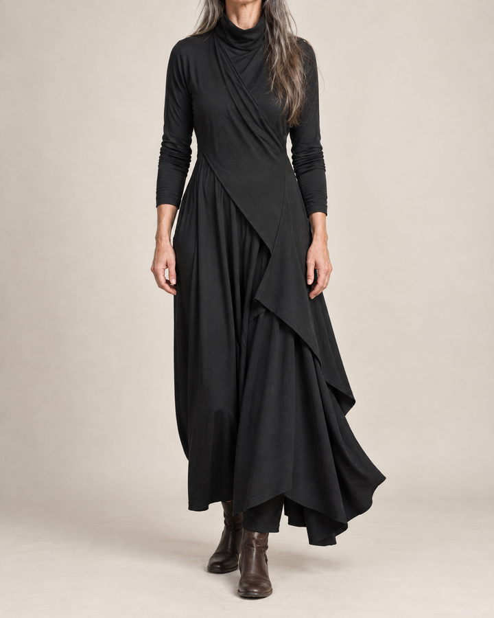 Draped Turtleneck Maxi Dress