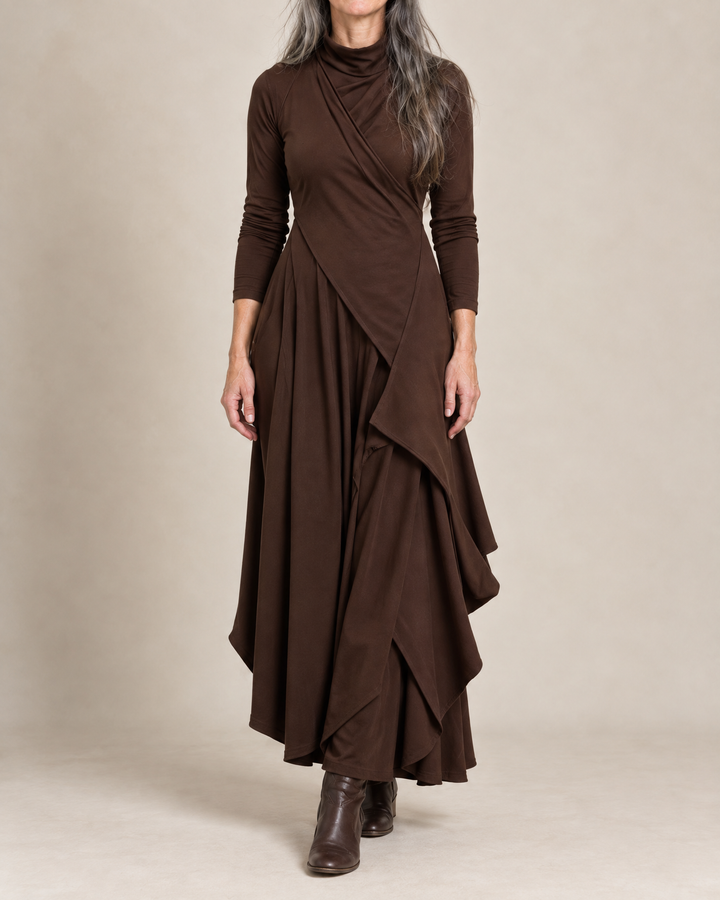 Draped Turtleneck Maxi Dress