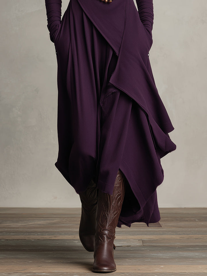 Asymmetrical Knit Maxi Dress with Turtleneck