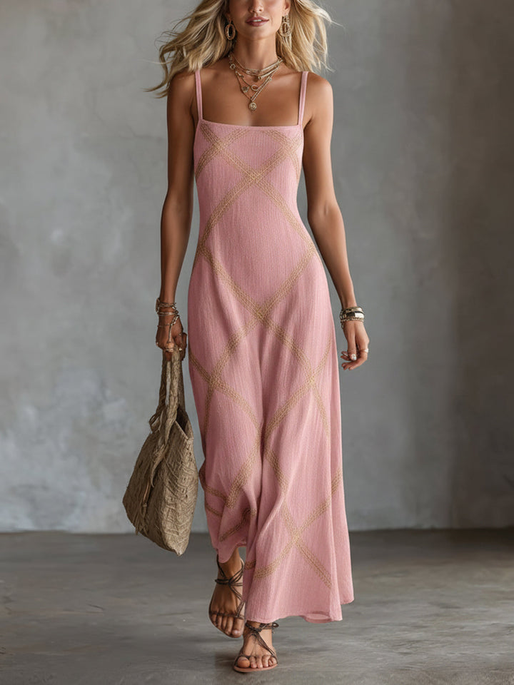 Geometric Maxi Dress with Square Neck
