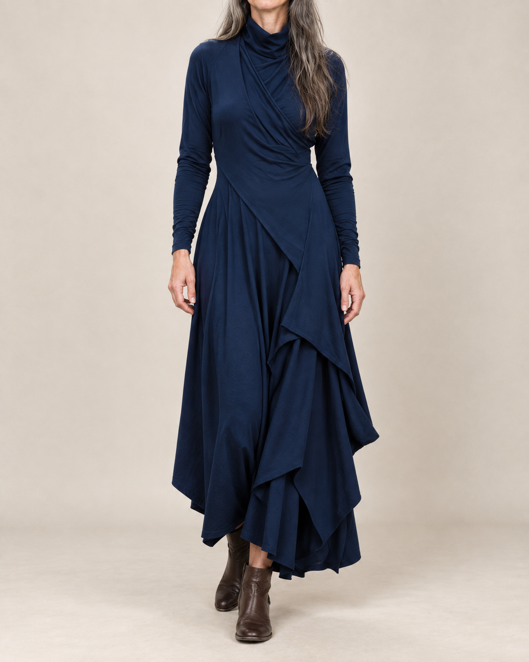 Draped Turtleneck Maxi Dress