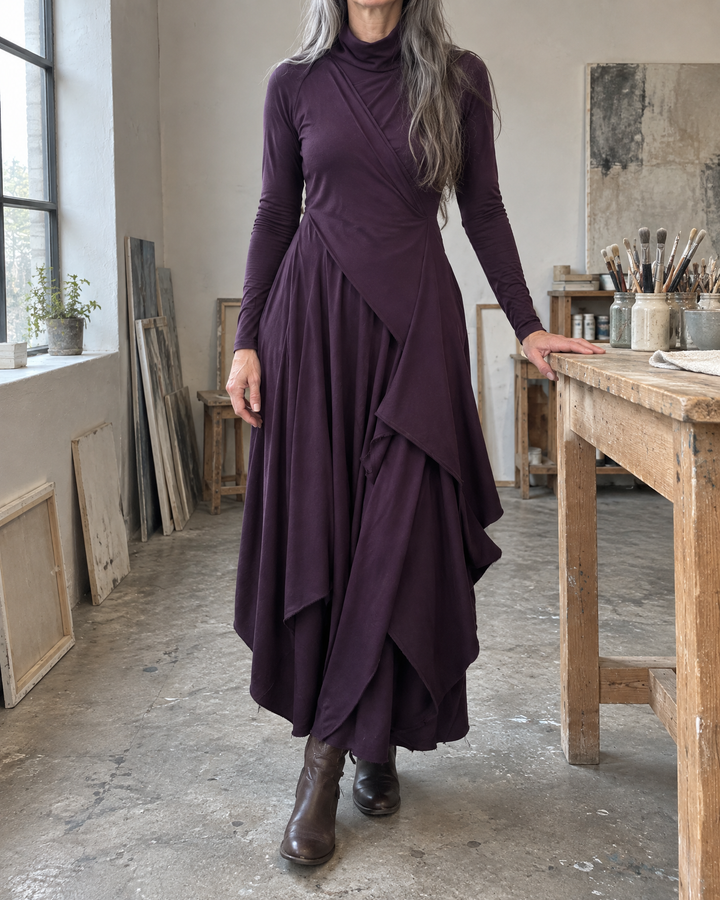 Draped Turtleneck Maxi Dress