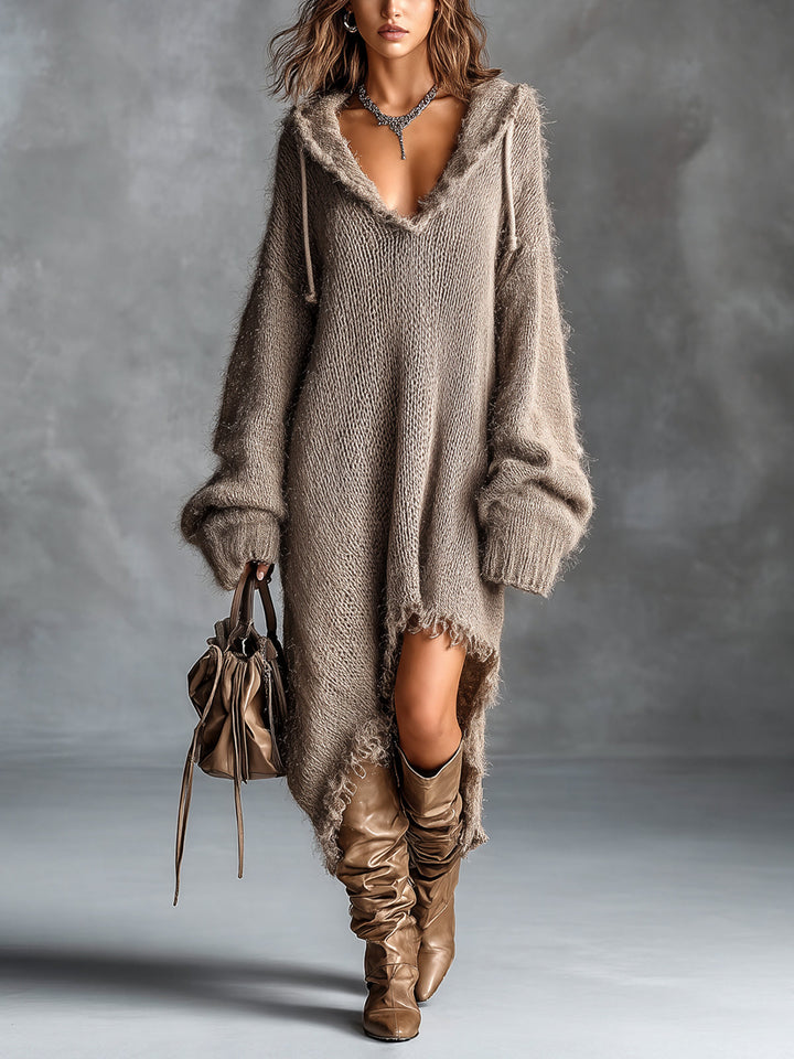 Fuzzy Knit Hooded Dress