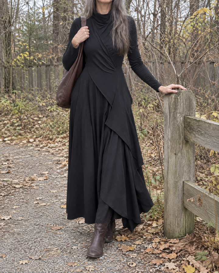 Draped Turtleneck Maxi Dress