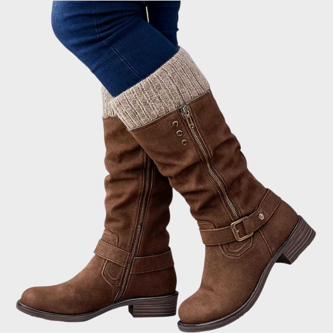 Cozy Long Winter Boots with Knit Detail