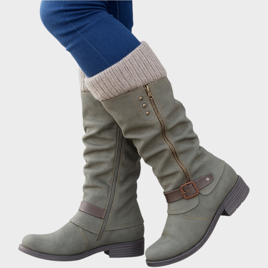 Cozy Long Winter Boots with Knit Detail
