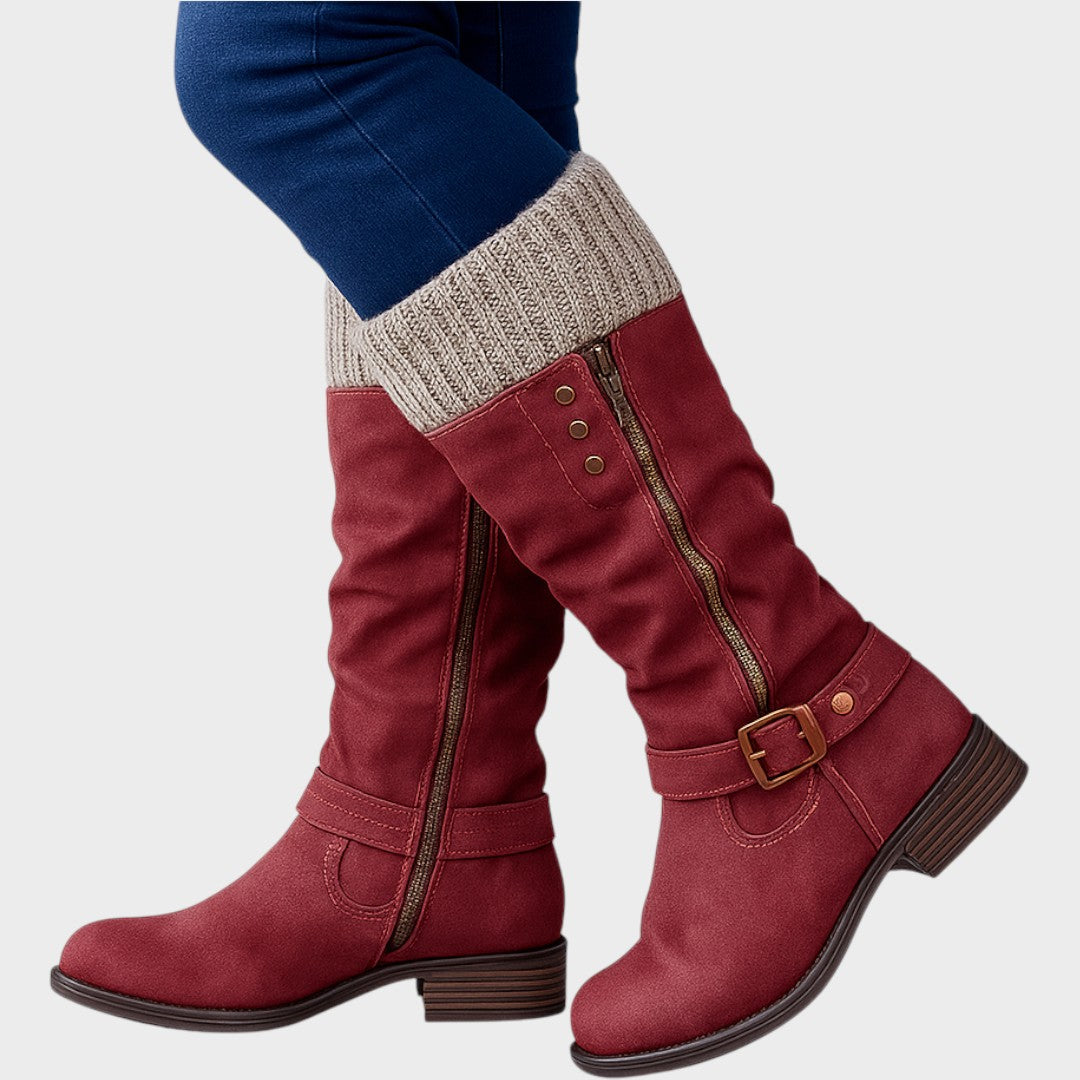Cozy Long Winter Boots with Knit Detail