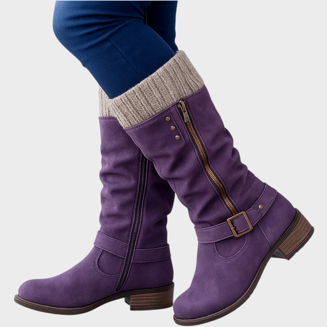 Cozy Long Winter Boots with Knit Detail