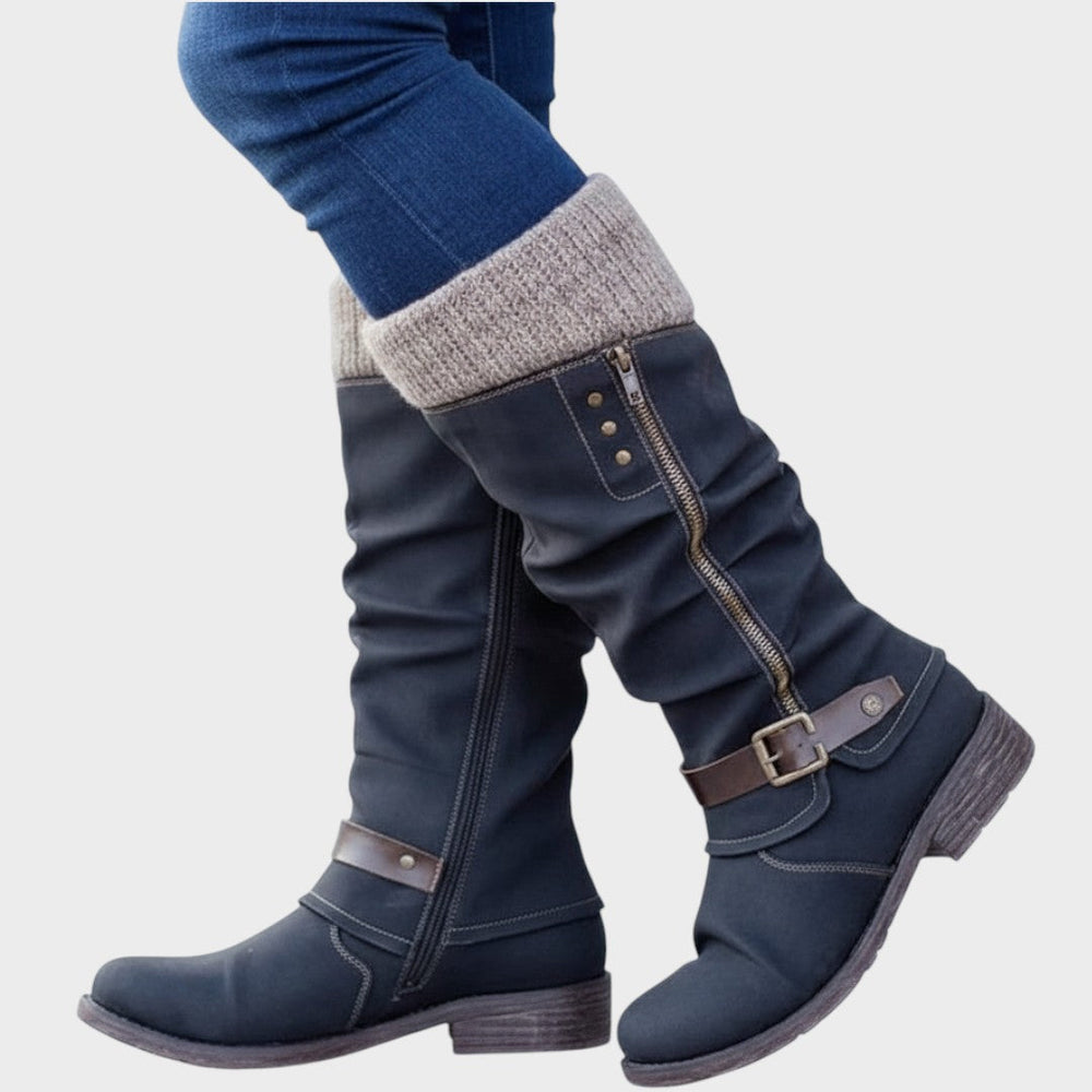 Cozy Long Winter Boots with Knit Detail