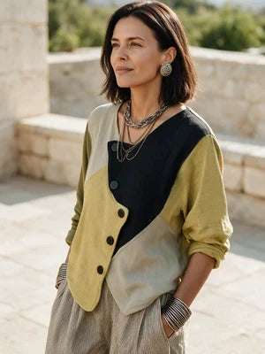 Asymmetric Color-Block Knit Sweater