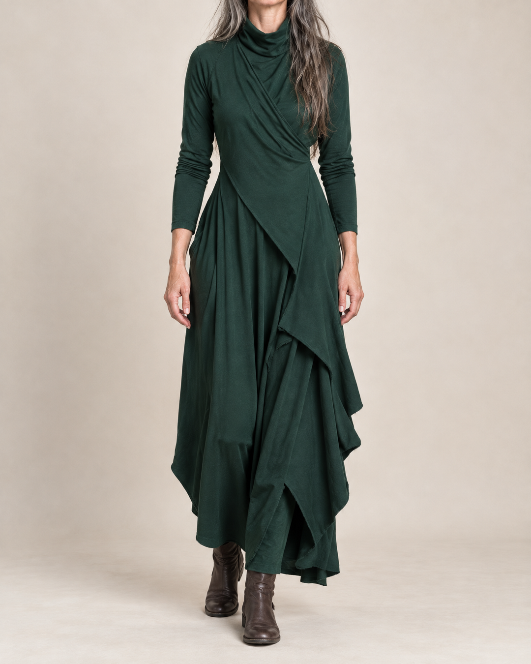 Draped Turtleneck Maxi Dress
