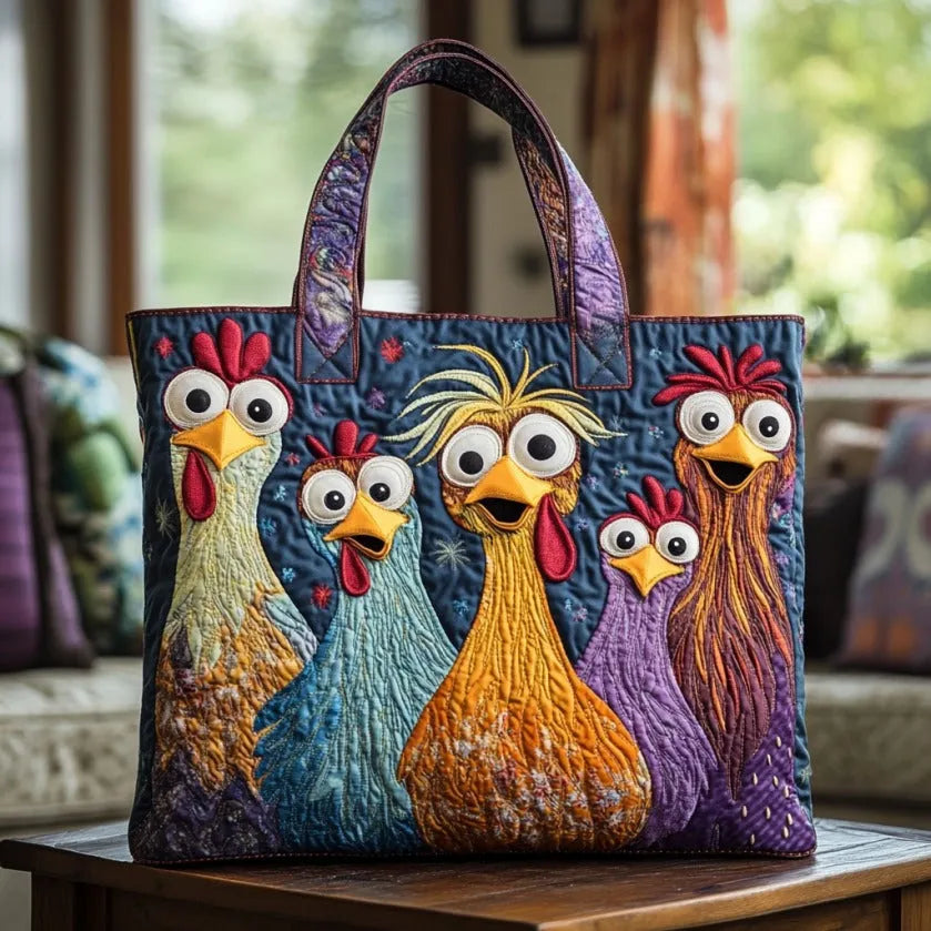 Five Colorful Hens Handmade Tote Bag