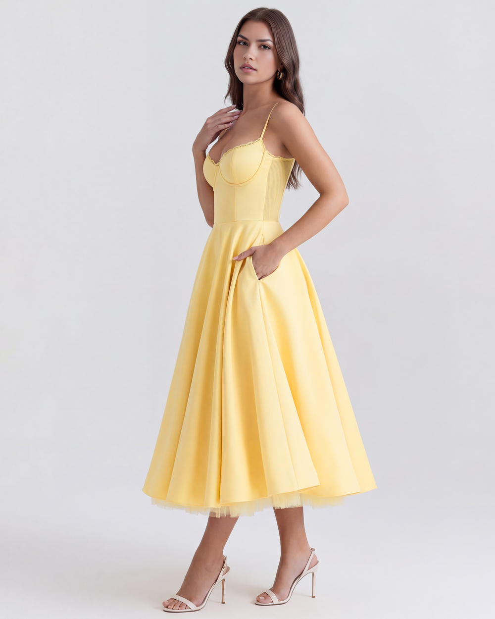 Satin Midi Dress with Tulle Skirt
