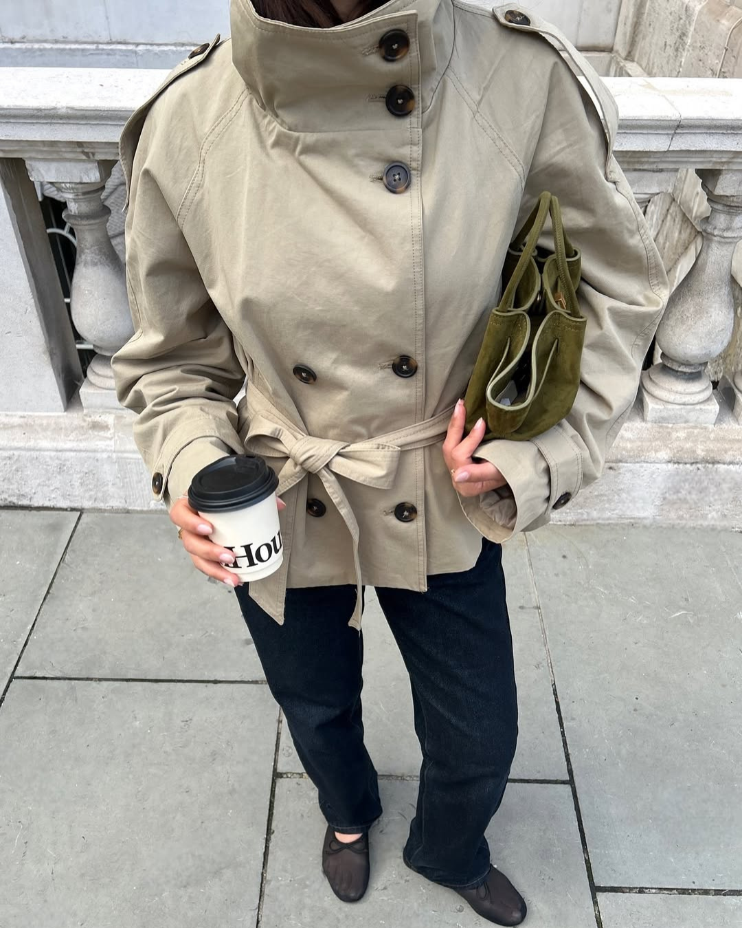 Cropped Trench Coat with Belt