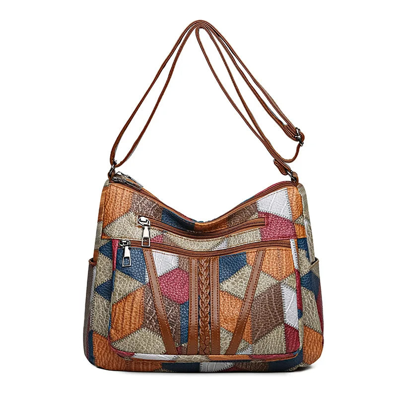 Geometric Patchwork Vegan Leather Handbag