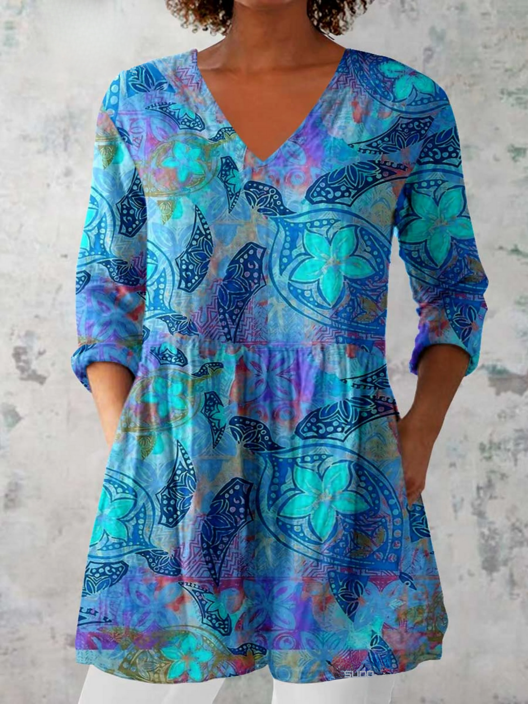 Long Blouse with Bold Pattern Tania