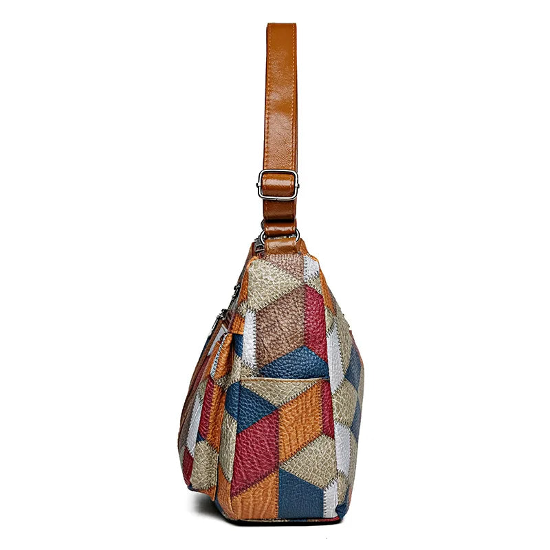 Geometric Patchwork Vegan Leather Handbag