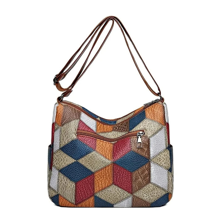 Geometric Patchwork Vegan Leather Handbag