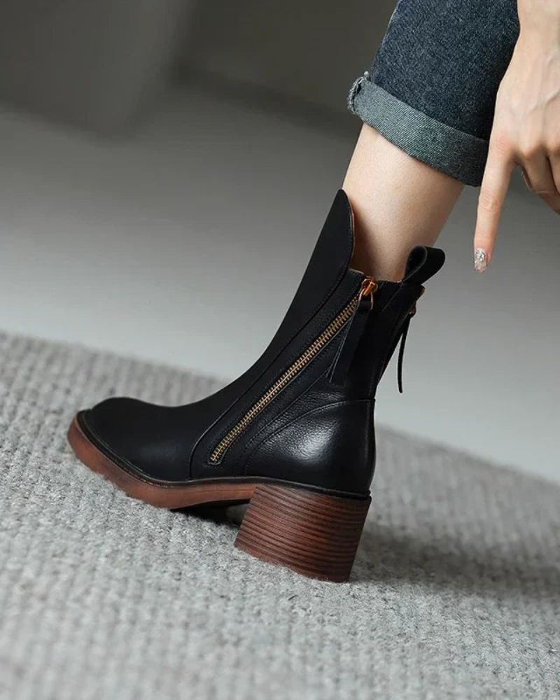 Leather Boots with Block Heels