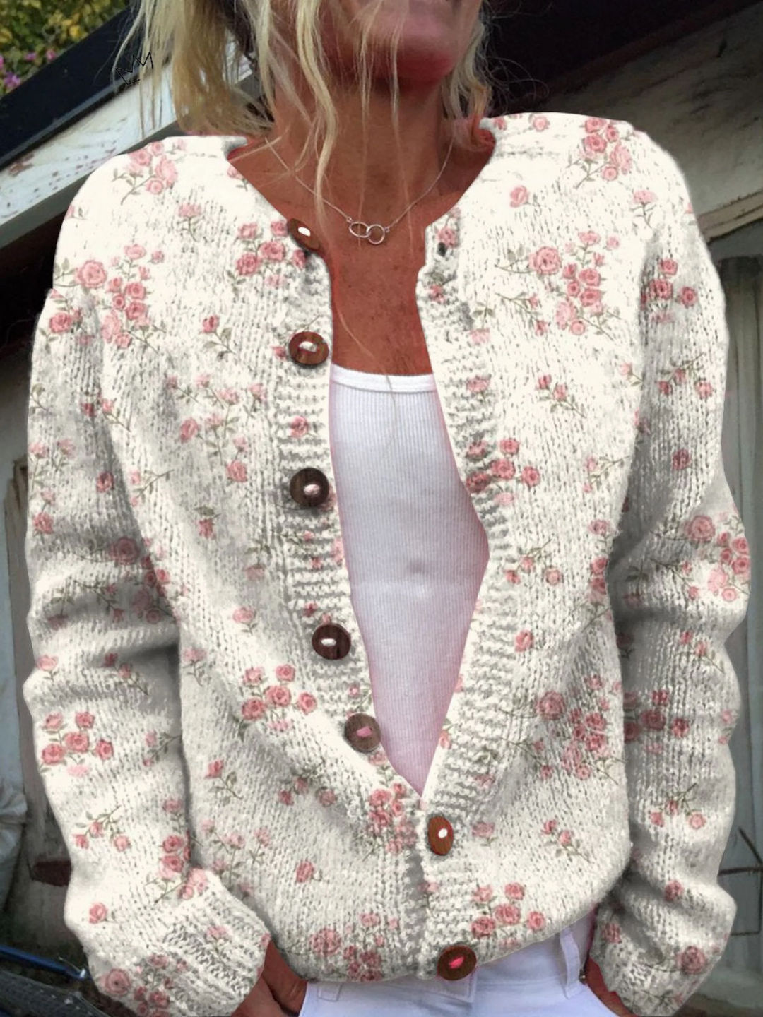 Vintage Floral Knit Cardigan Sweater