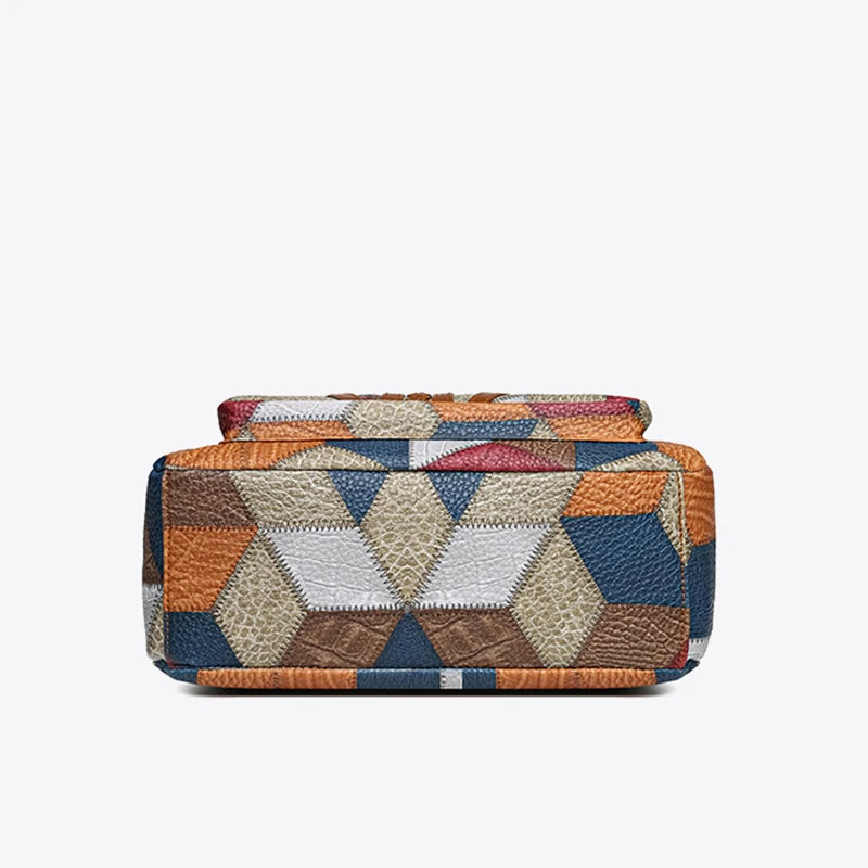 Geometric Patchwork Vegan Leather Handbag