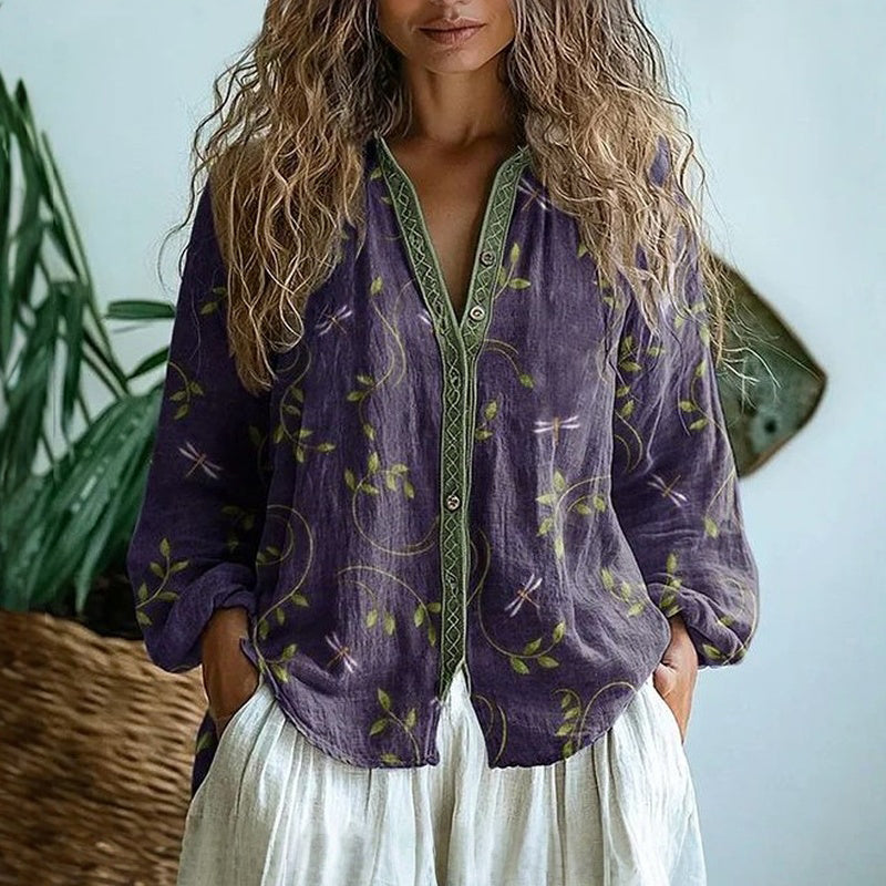 Vintage Leaf Print Blouse