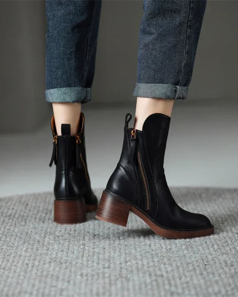 Leather Boots with Block Heels