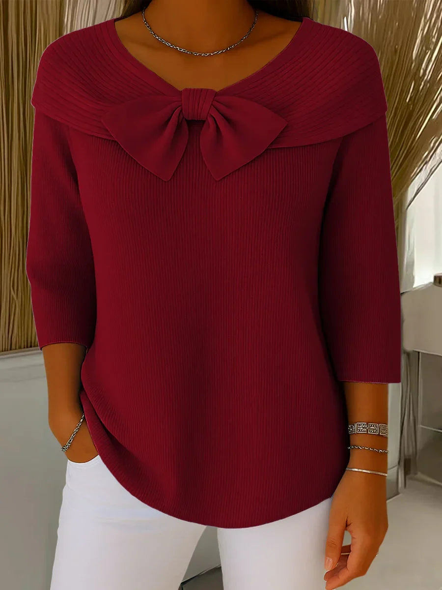 Soft Knit Sweater with Bow Detail
