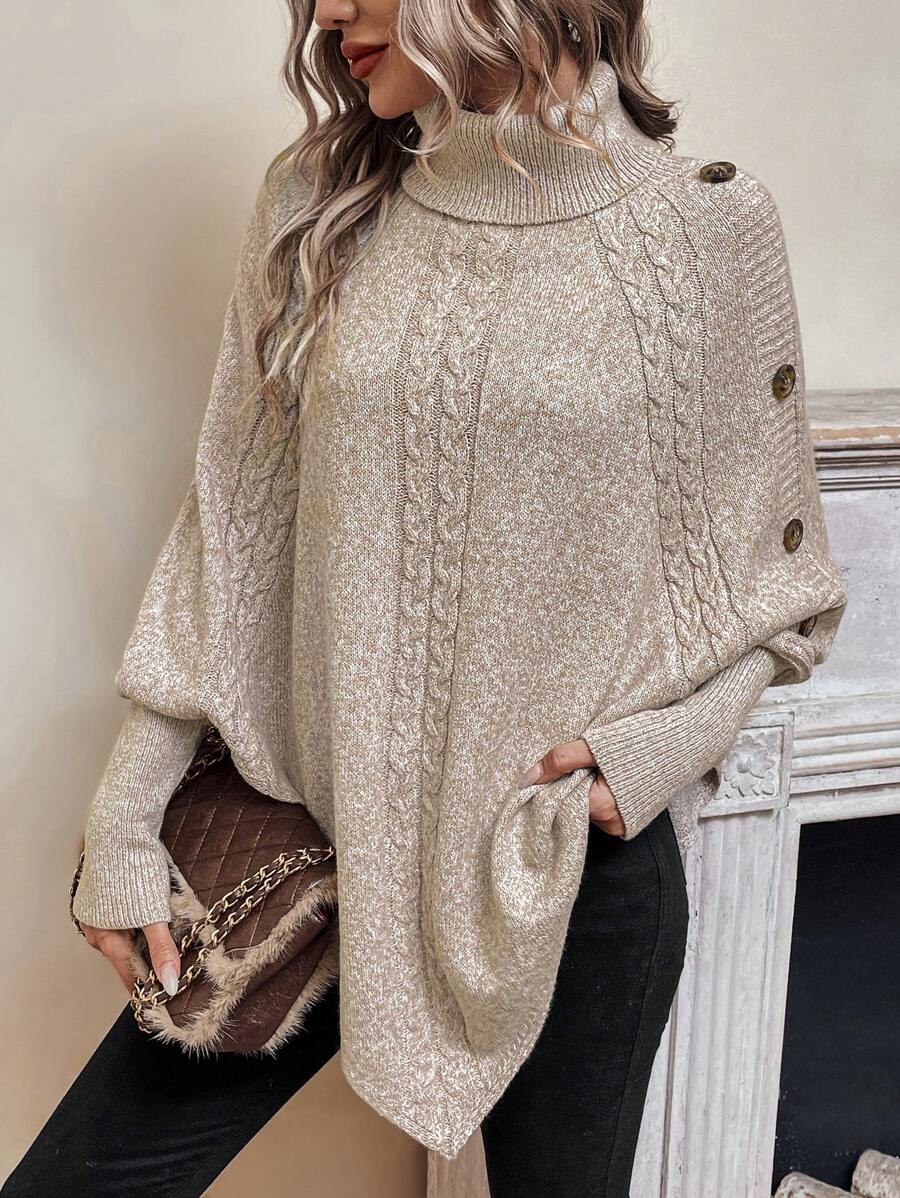 Cable Knit Batwing Poncho Sweater