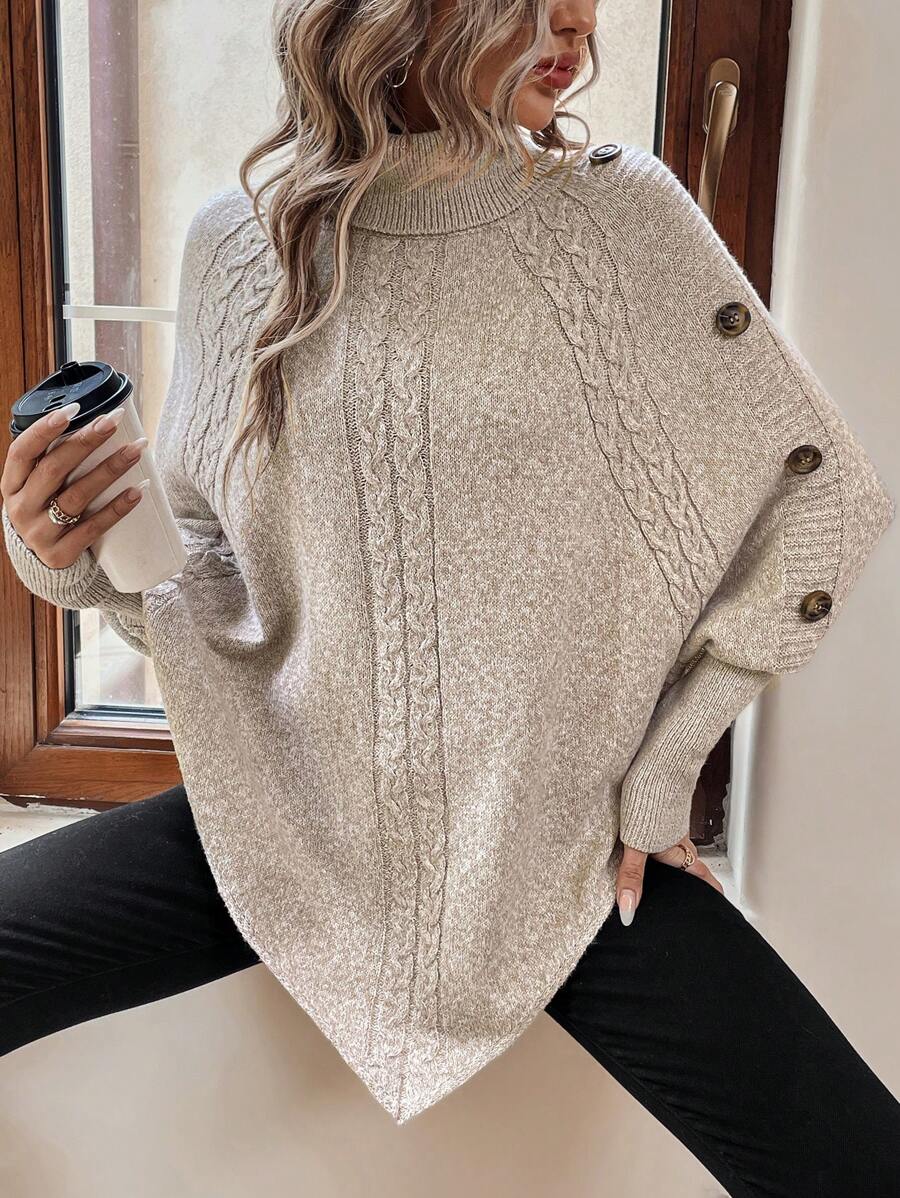 Cable Knit Batwing Poncho Sweater