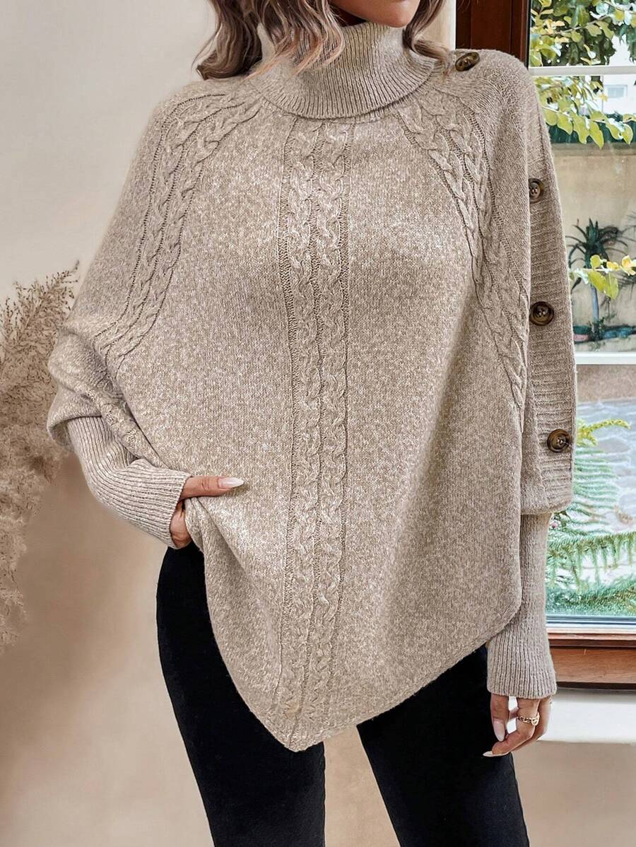 Cable Knit Batwing Poncho Sweater