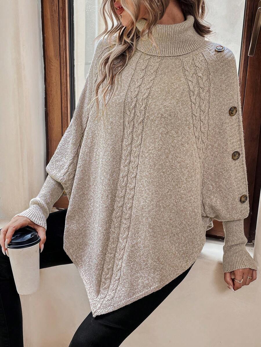 Cable Knit Batwing Poncho Sweater