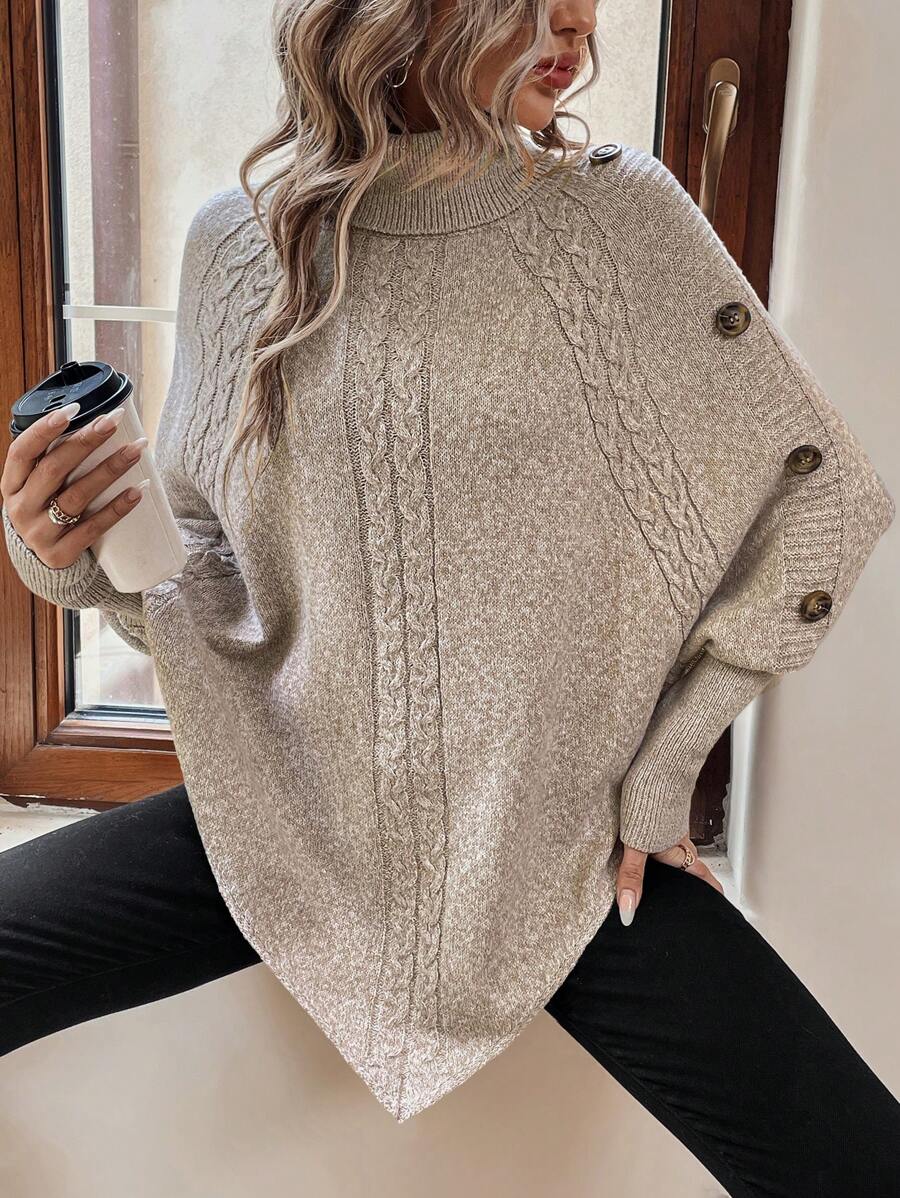 Cable Knit Batwing Poncho Sweater