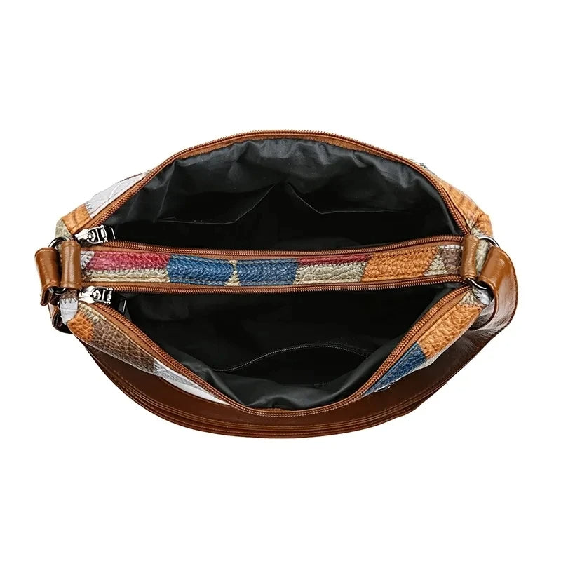 Geometric Patchwork Vegan Leather Handbag