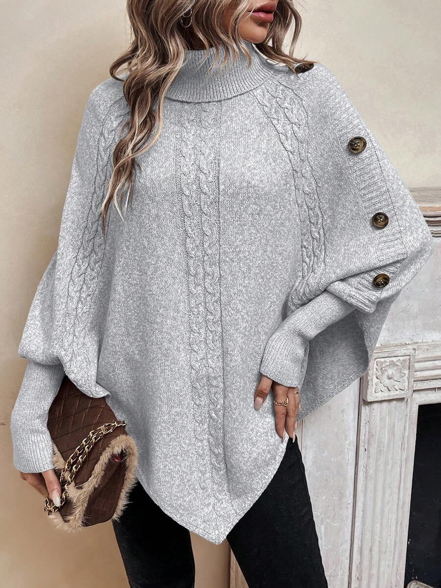 Cable Knit Batwing Poncho Sweater
