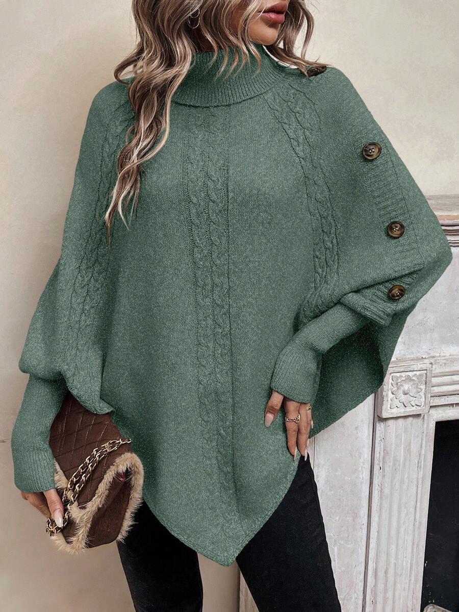 Cable Knit Batwing Poncho Sweater