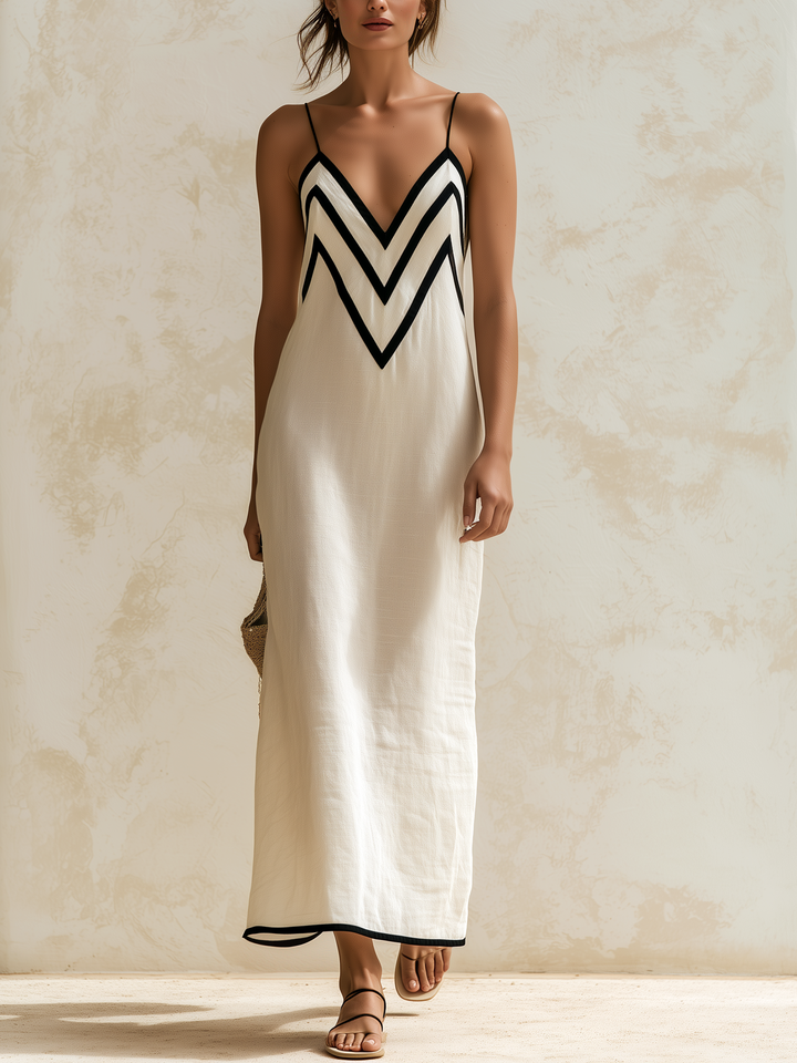 Chevron Contrast Maxi Dress