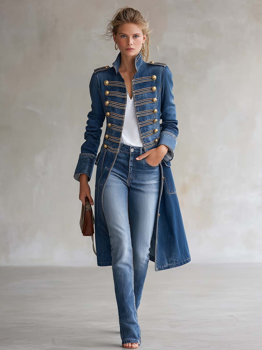 Vintage Denim Officer Coat