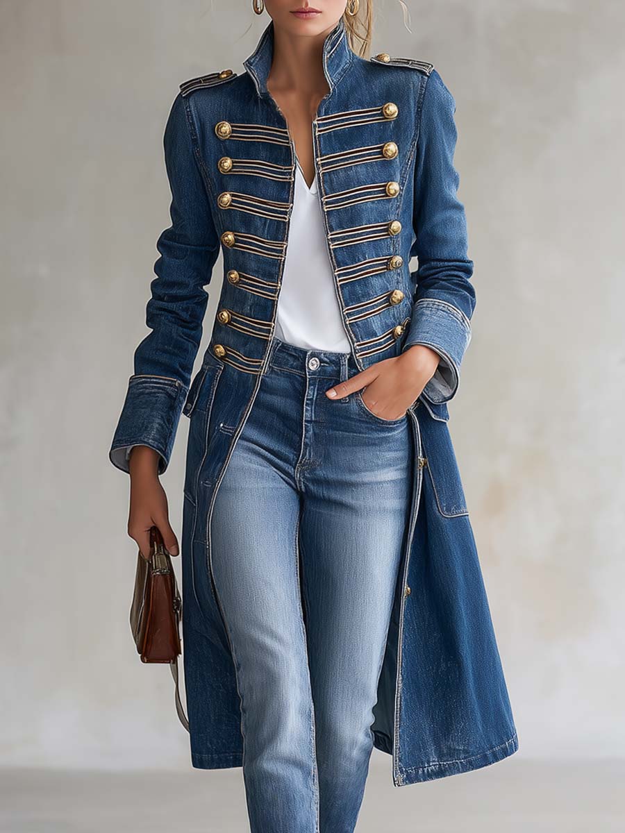 Vintage Denim Officer Coat