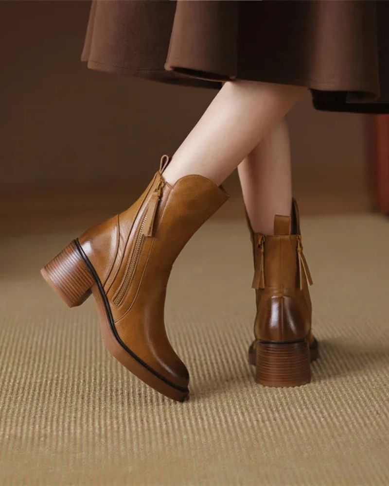 Leather Boots with Block Heels