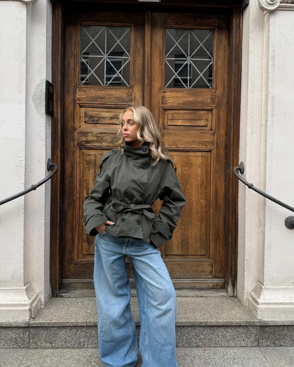 Cropped Trench Coat with Belt
