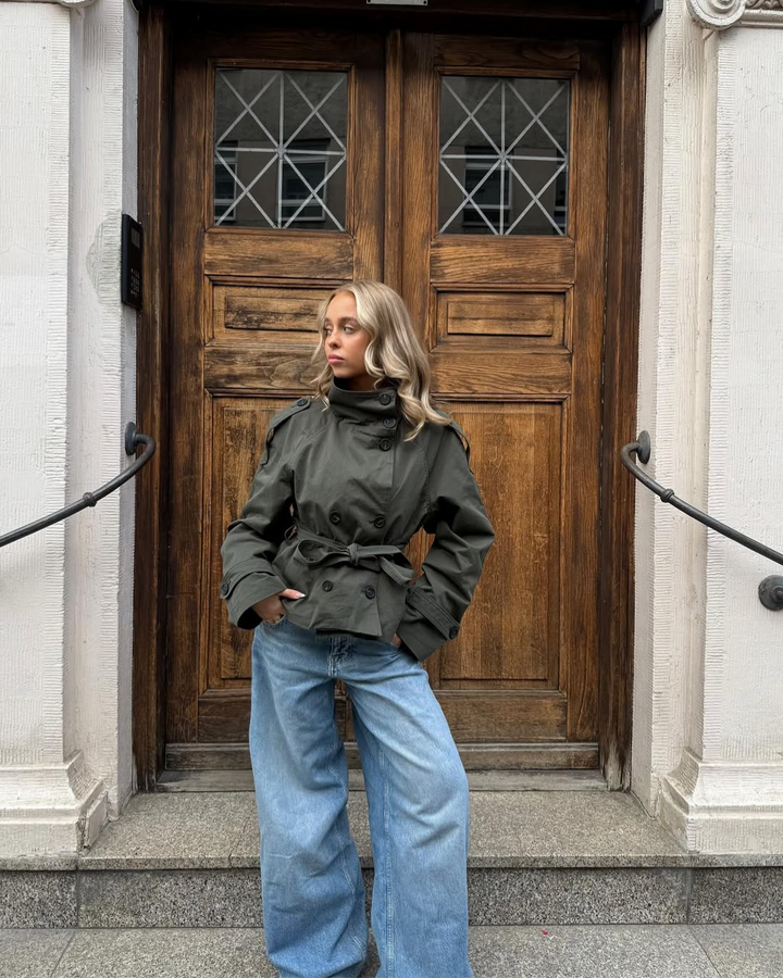 Cropped Trench Coat with Belt