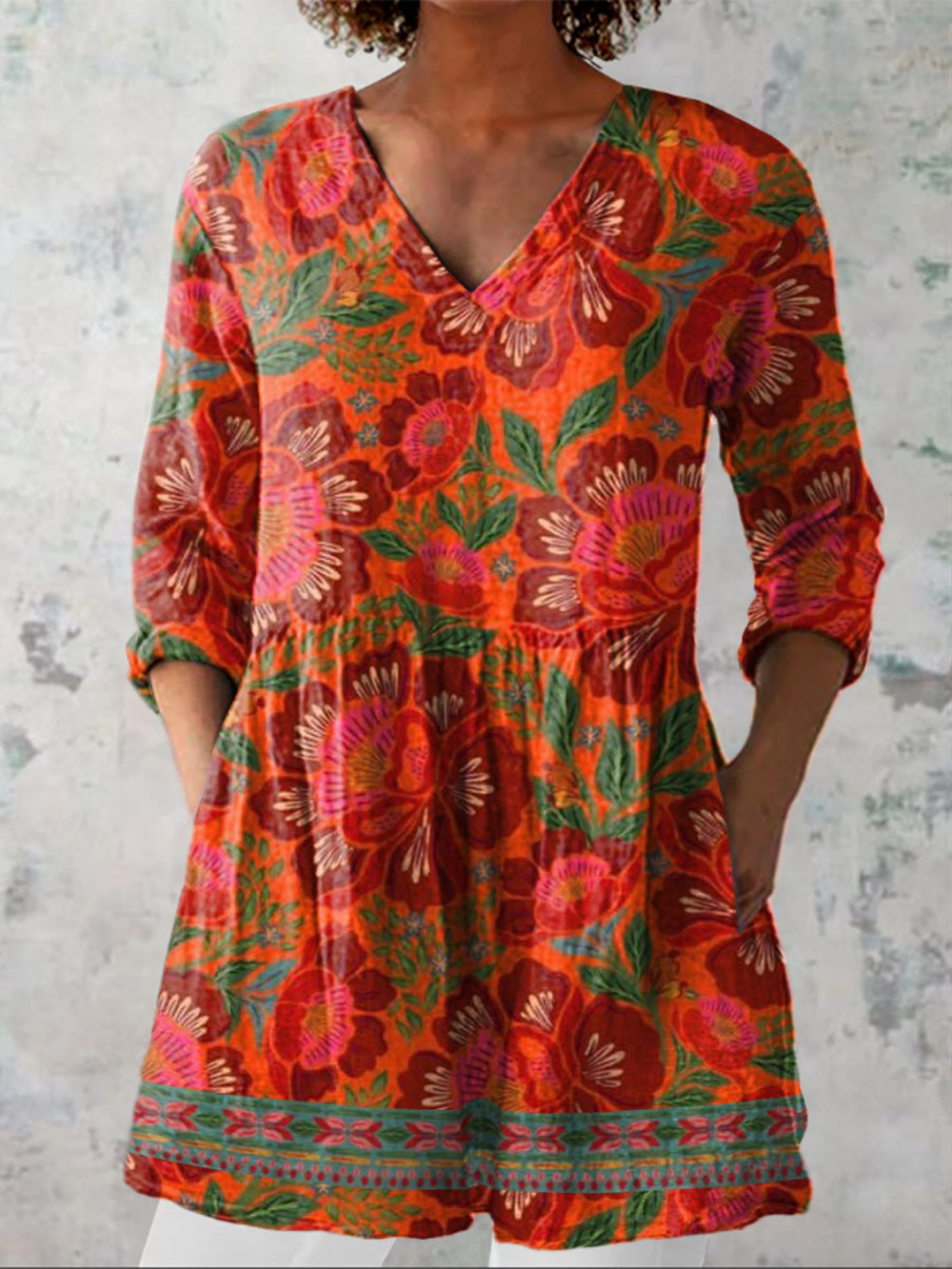 Long Blouse with Bold Pattern Jena