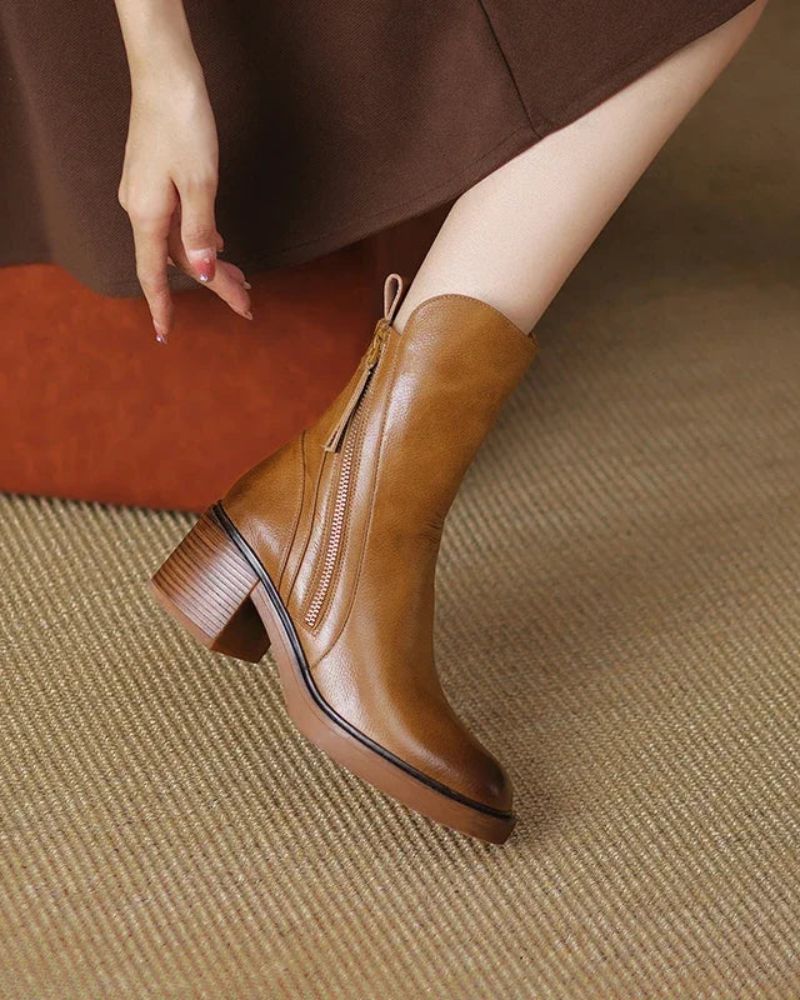 Leather Boots with Block Heels