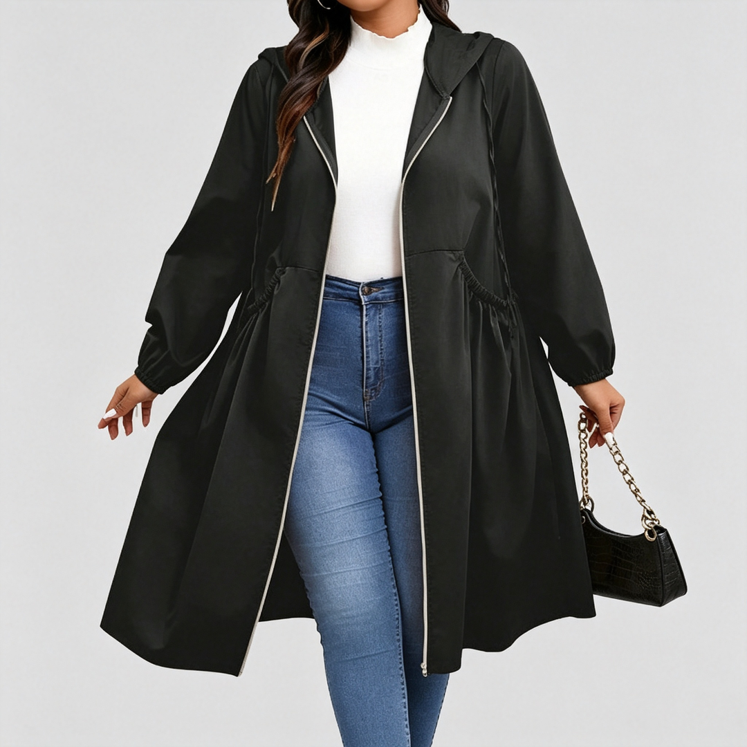 Curve Cinch Hooded Windbreaker Coat